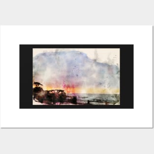 Cypress Seascape Monterey Bay 2021 Digital Watercolor Posters and Art